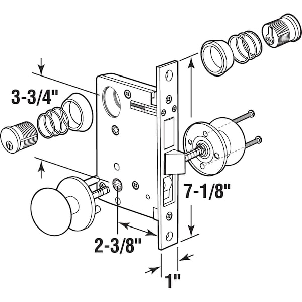 2-1/2 In. Backset, Entrance Mortise Lockset, Wrought Solid Brass, Left